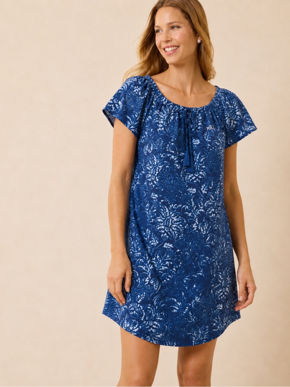 Lauren Ralph Lauren Nightgown Size M Blue Floral Short Sleeve Sleep Shirt RLL